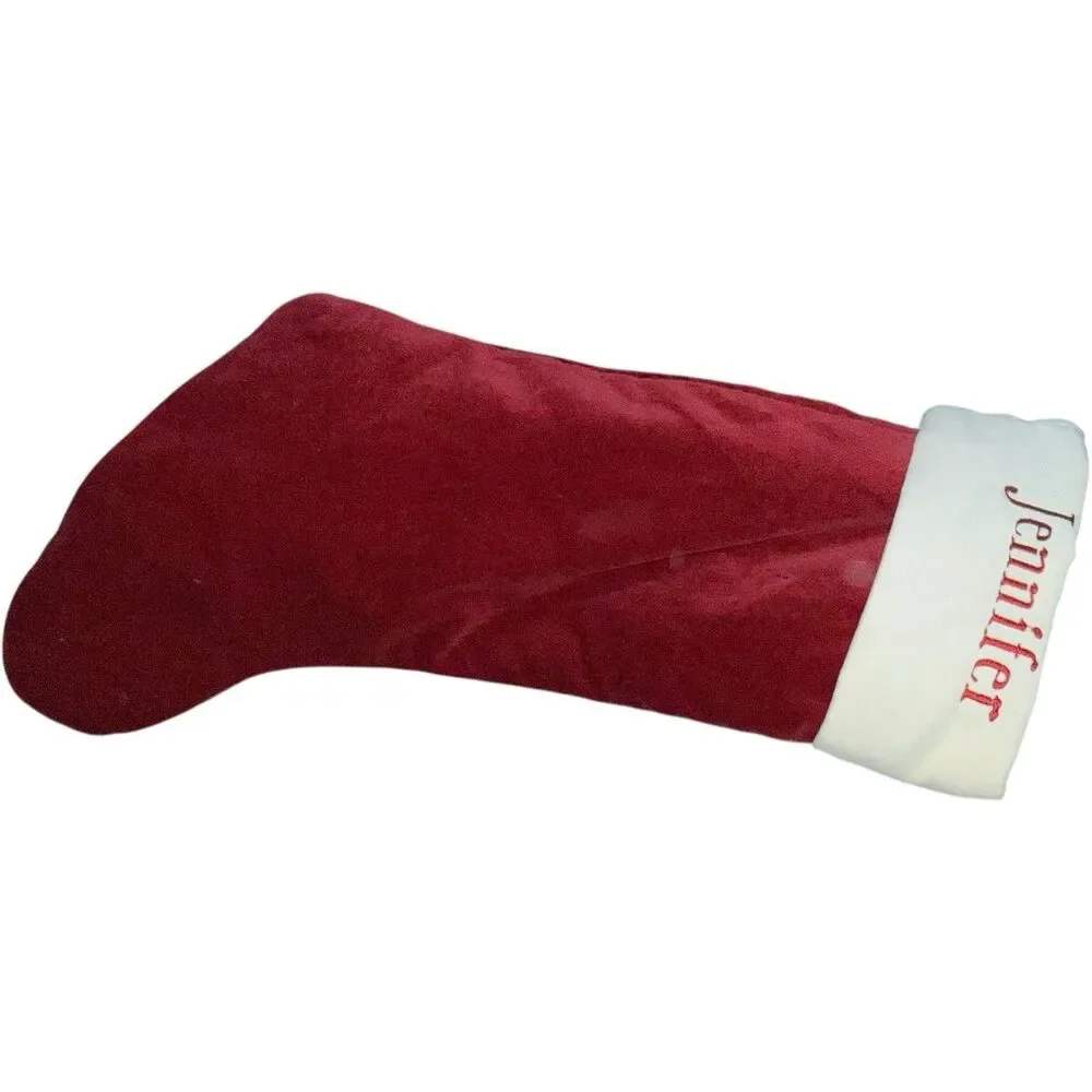 Pottery Barn Classic Jennifer Monogram Red Ivory Velvet Christmas Stocking